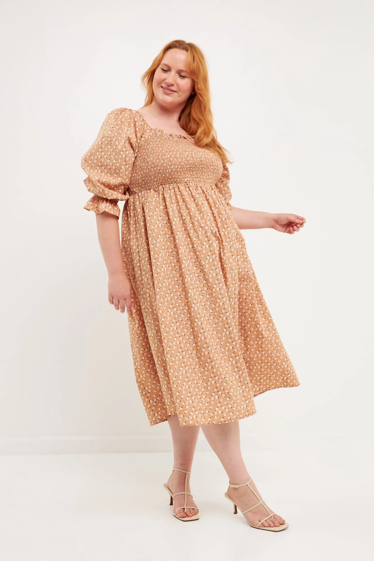 Plus Size Floral Smocked Midi Dress
