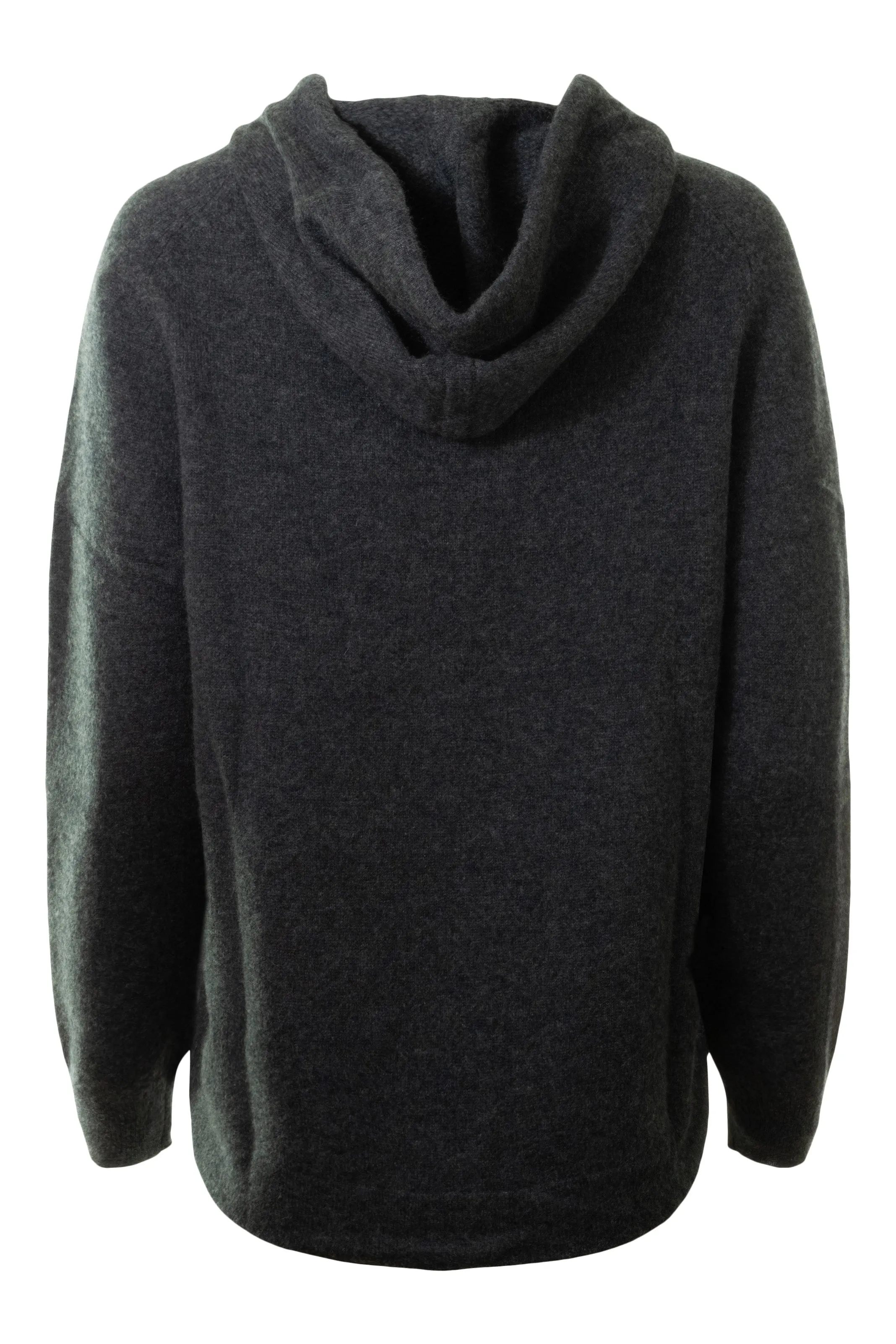 Repeat Cashmere Hoodie with Twisted Drawstring Detail in Charcoal