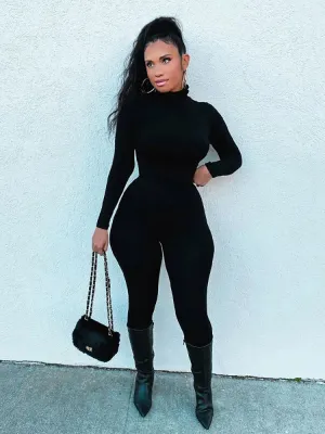 Simenual Chic Turtleneck Romper: Elegant, Slim, Sporty