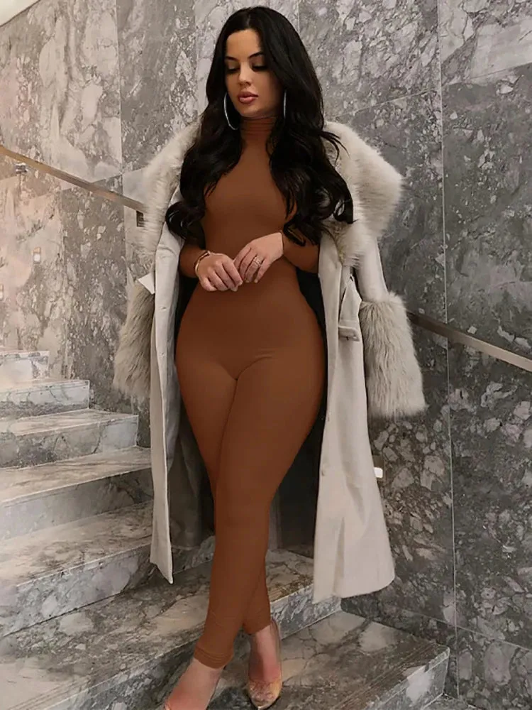 Simenual Chic Turtleneck Romper: Elegant, Slim, Sporty
