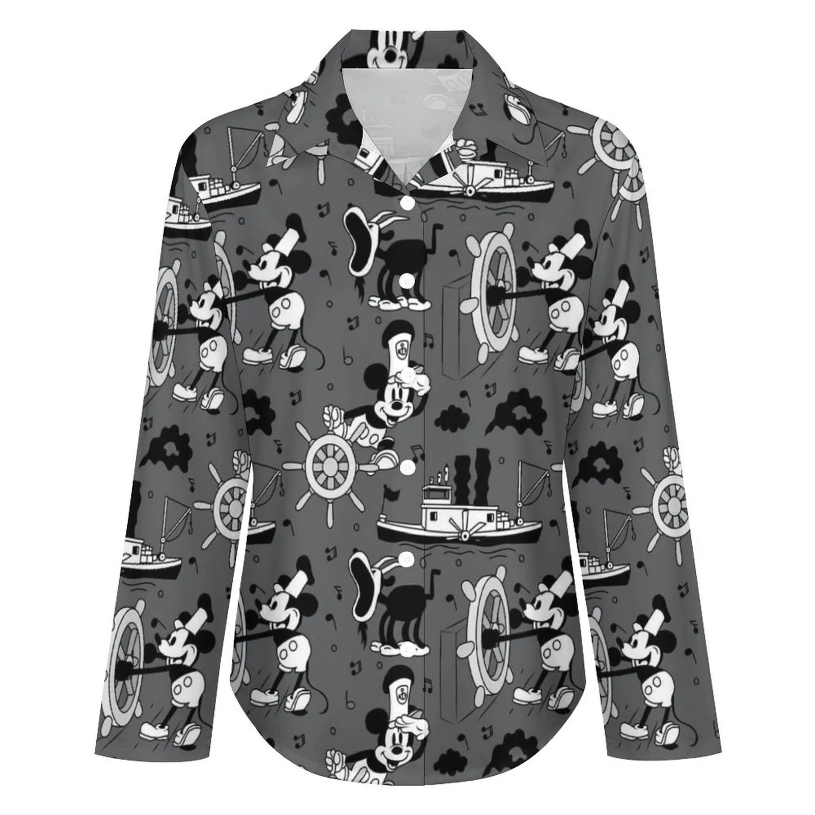 Steamboat Mickey Long Sleeve Button Up Blouse