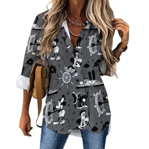 Steamboat Mickey Long Sleeve Button Up Blouse
