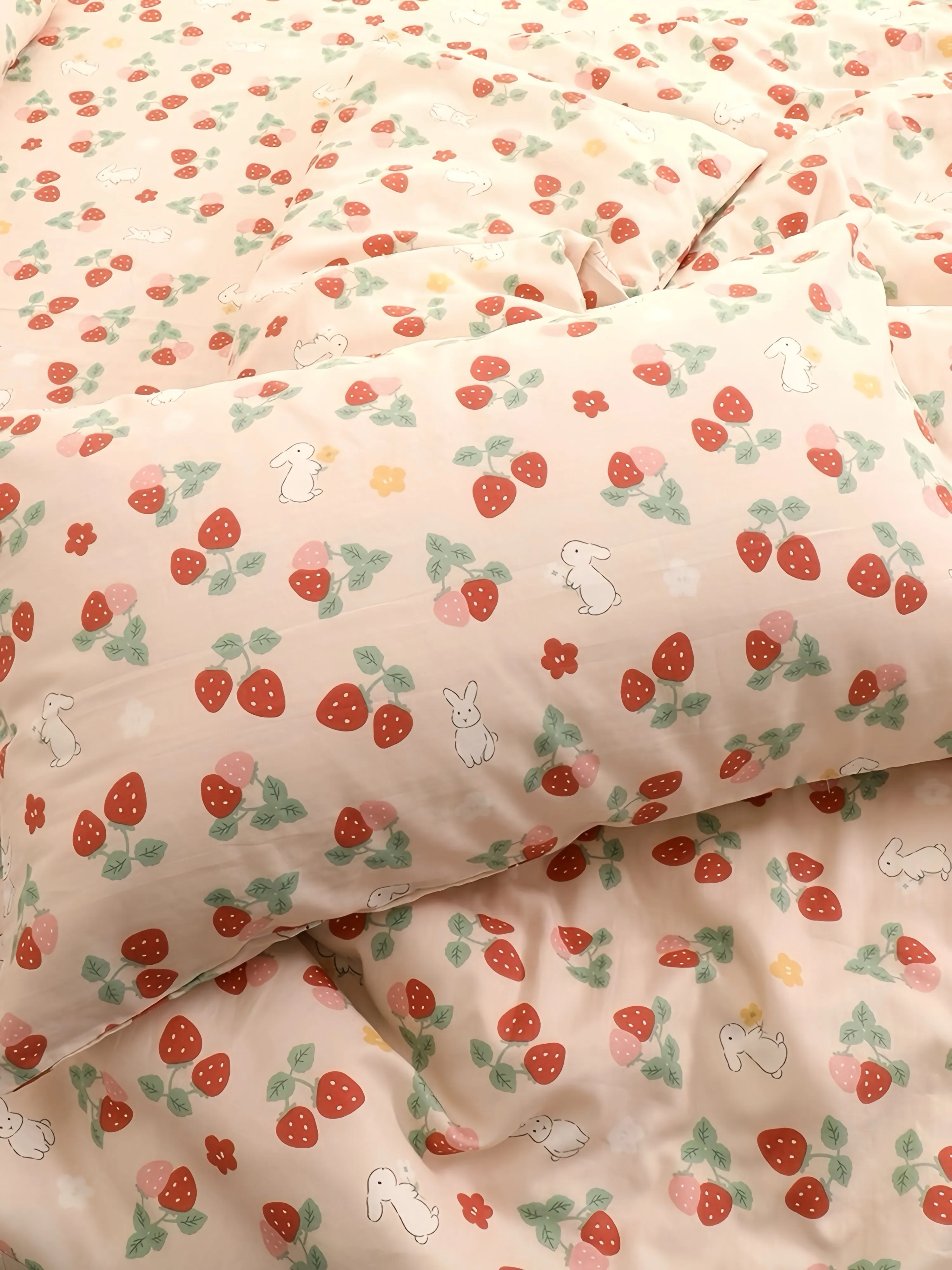 Strawberry Bunny Cotton Pillow Case