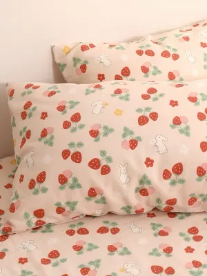 Strawberry Bunny Cotton Pillow Case