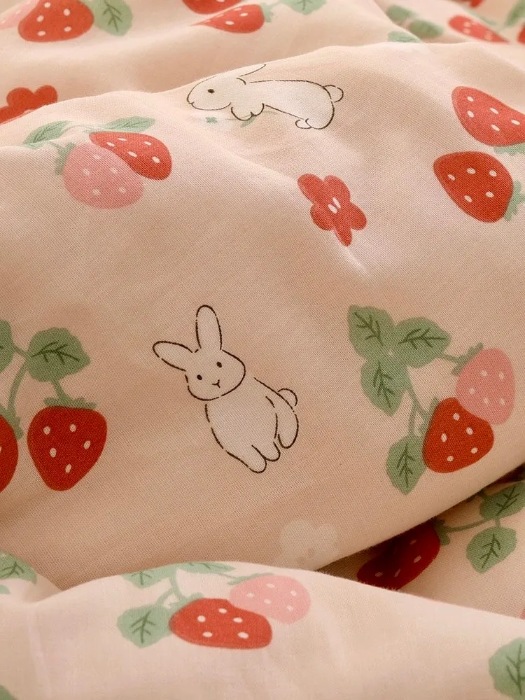 Strawberry Bunny Cotton Pillow Case