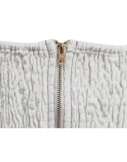 White Denim Cropped Top And Skirt Set