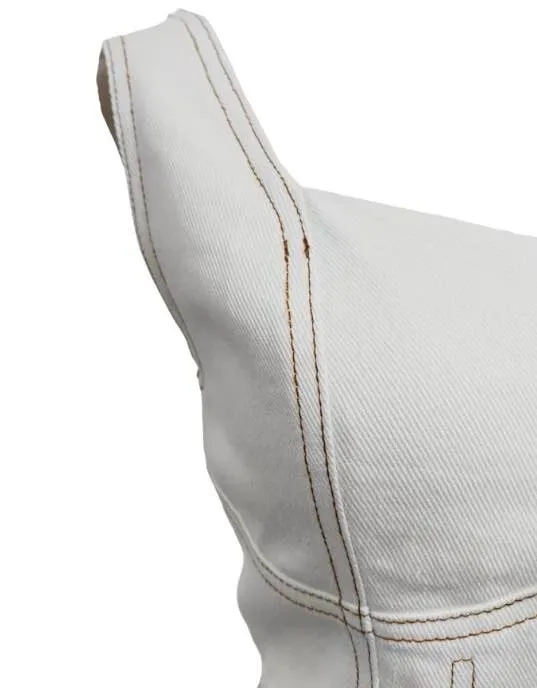 White Denim Cropped Top And Skirt Set