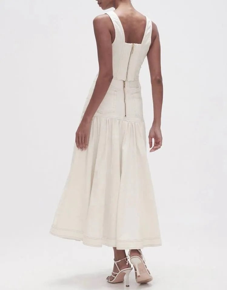White Denim Cropped Top And Skirt Set
